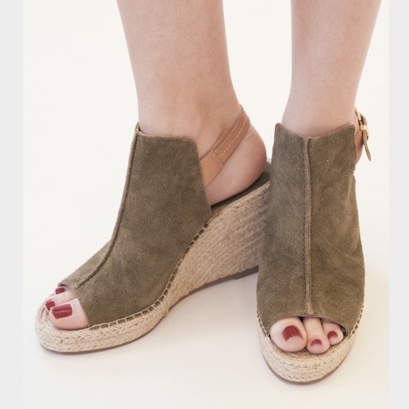 Olive Peep Toe Slingback Espadrille Wedge Pump - Picture 4 of 8