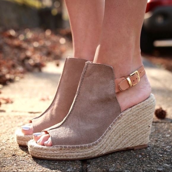 Olive Peep Toe Slingback Espadrille Wedge Pump - Picture 8 of 8