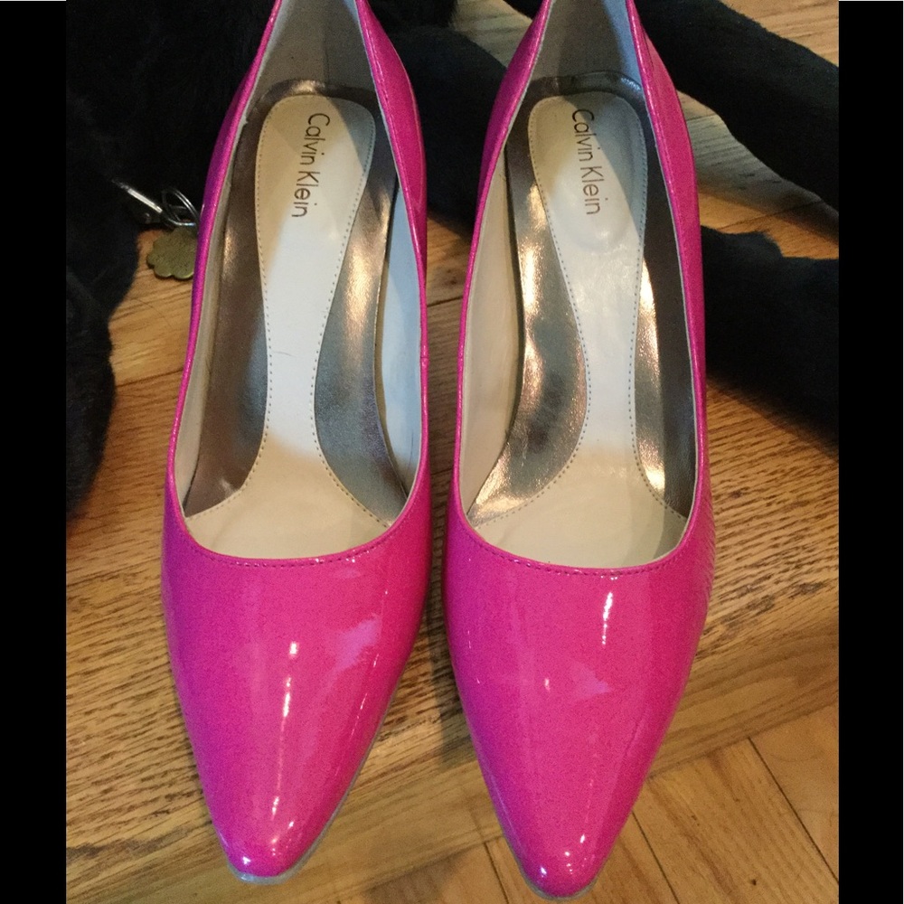 Pink patent leather Calvin Klein Dolly heels