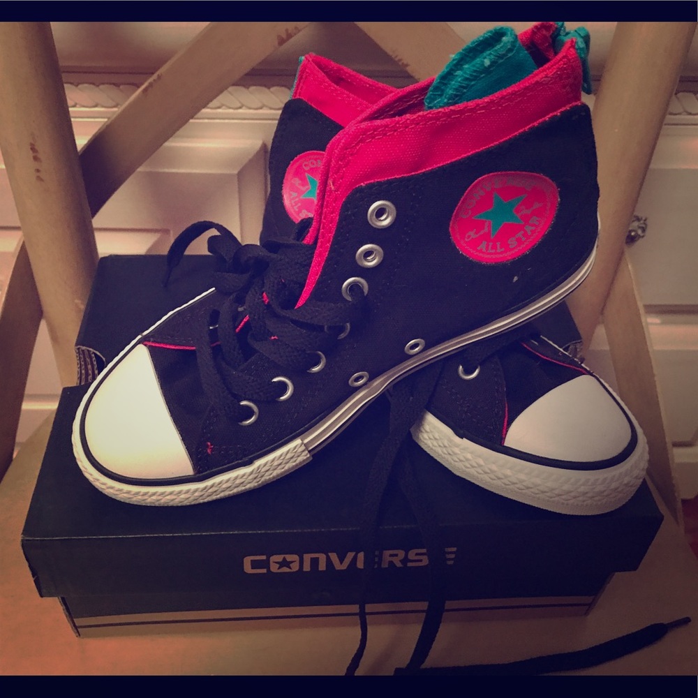 Converse Kids Black and Pink High Tops