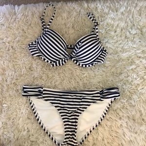 Navy Blue and white striped bikini