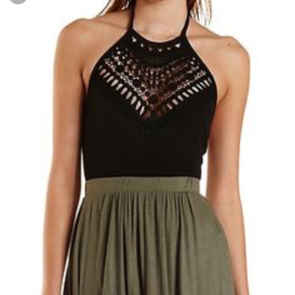 NWOT💲💲 black bodysuit with lace accents