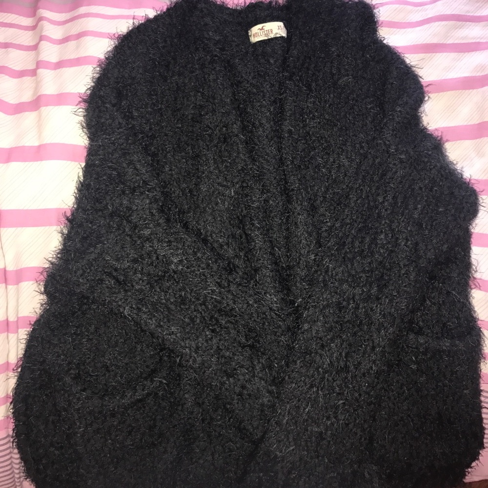 Black Furry Cardigan with slit on slides