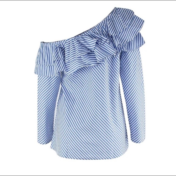 Off the shoulders ruffle long sleeve striped top - Picture 5 of 5
