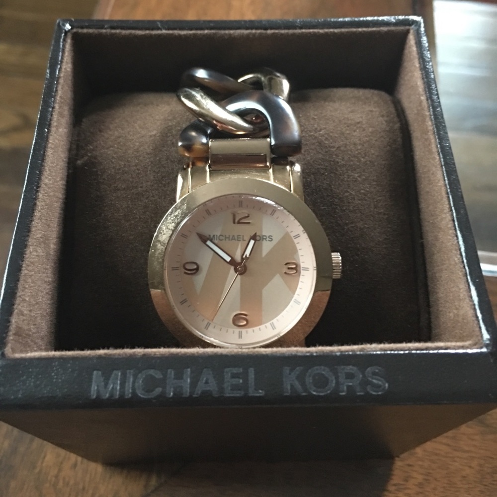 Michael Kors rose gold and tortoise watch