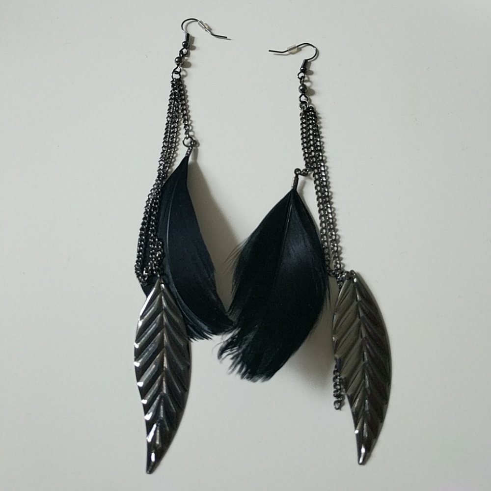 Black feather earrings