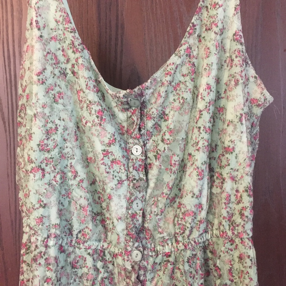 🎉Sale!! Green small floral print high low dress