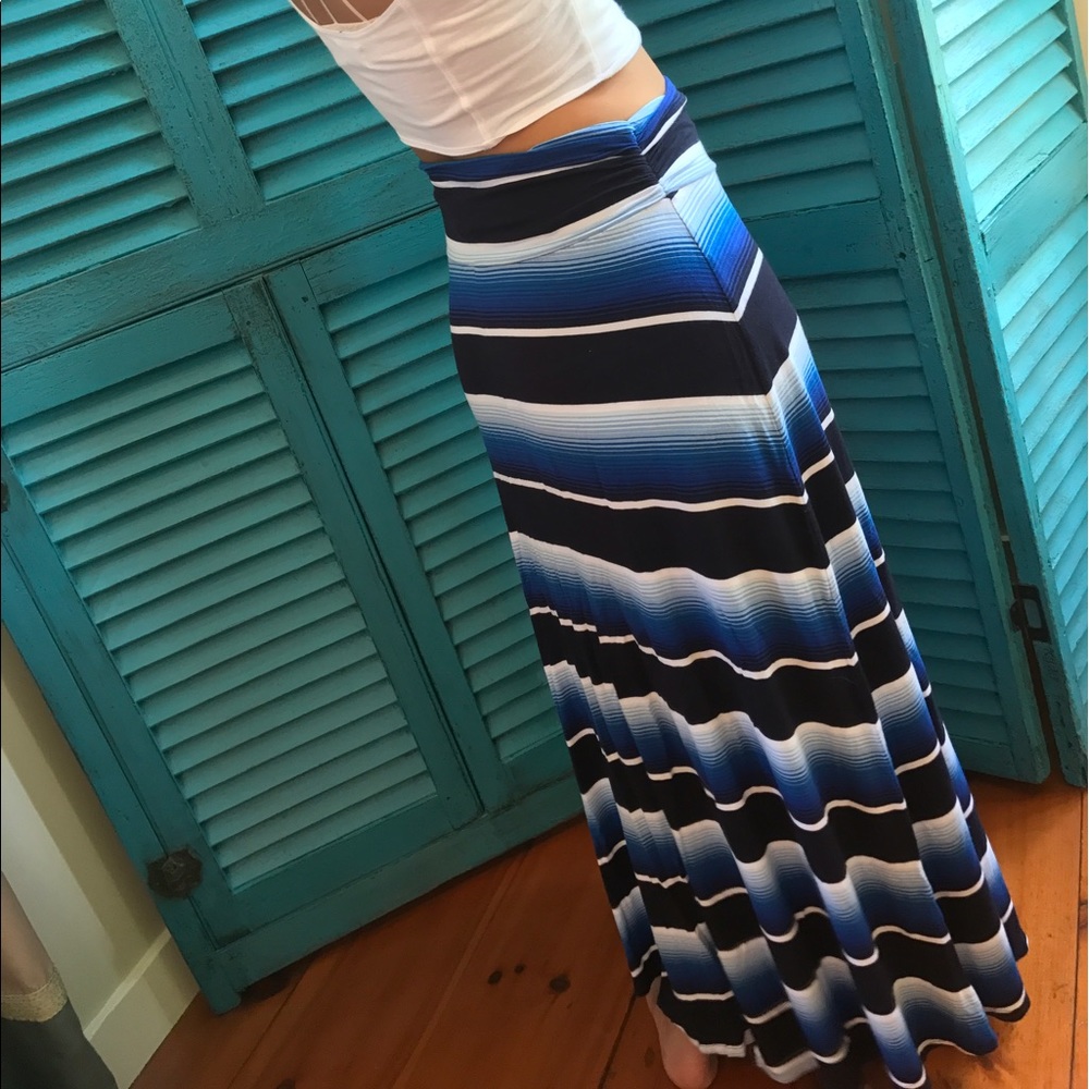 Blue & White Striped Maxi Skirt