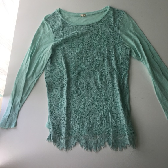 teal lace long sleeve shirt - Picture 1 of 3