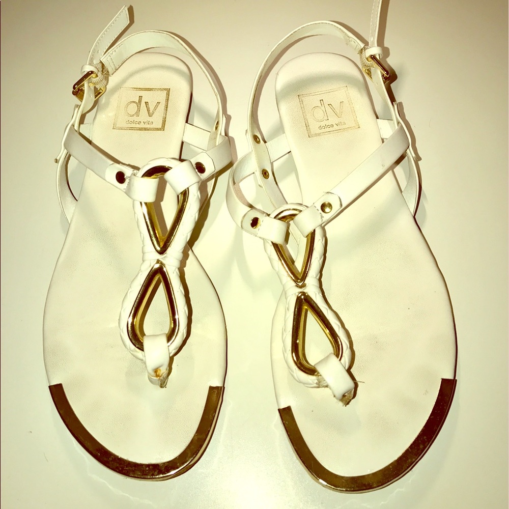 Size 7.5 white dolce vita sandals w/gold accents