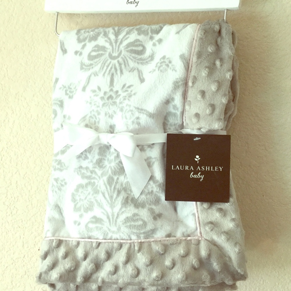 Laura Ashley Gray Super Soft Baby Blanket NWT