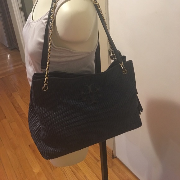 Tory Burch Handbags - Tory Burch Navy Woven Tote