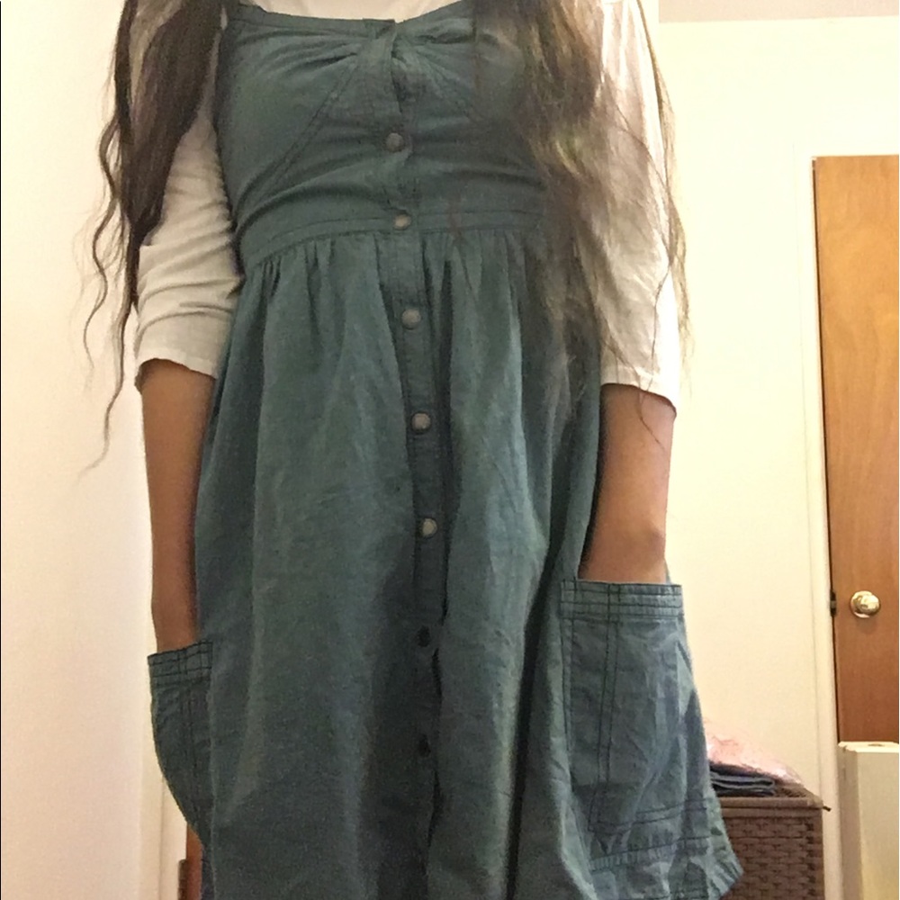 Denim button up dress.