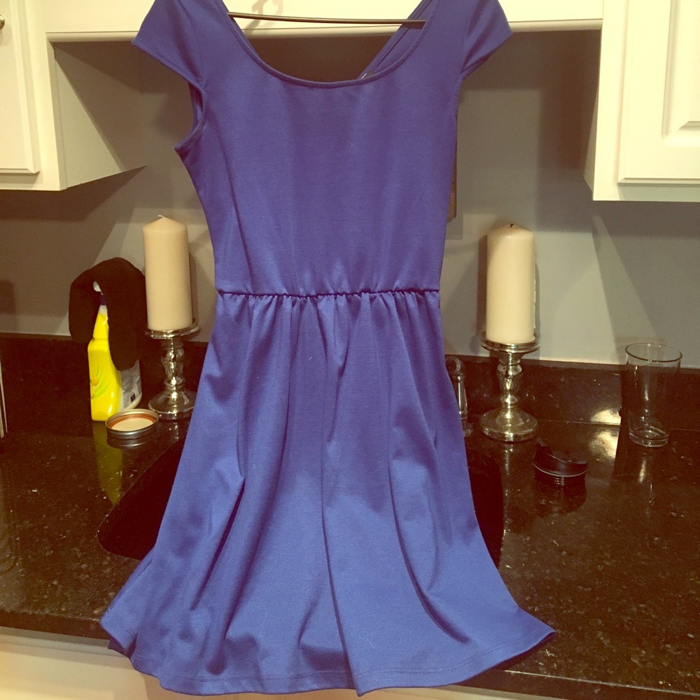 Royal blue sun dress with cute open back