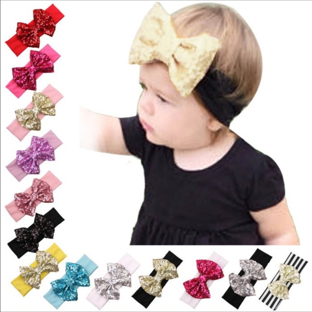Pretty Pink Sequin Bow Headband - Picture 2 of 5