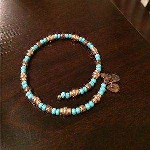 Aqua and gold beaded Alex & Ani bracelet