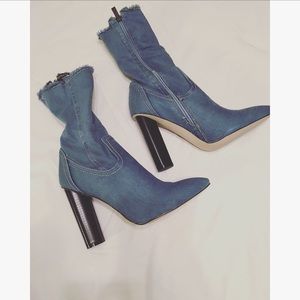 Raw Edge Denim Sock Boots (New in Box)