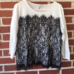 Women's Black and White Lace Peplum Tee Size XL