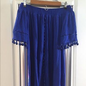 Off the shoulder blue tassel dress