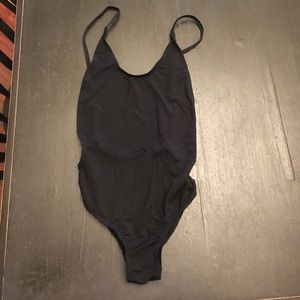One piece plunging back swim suit