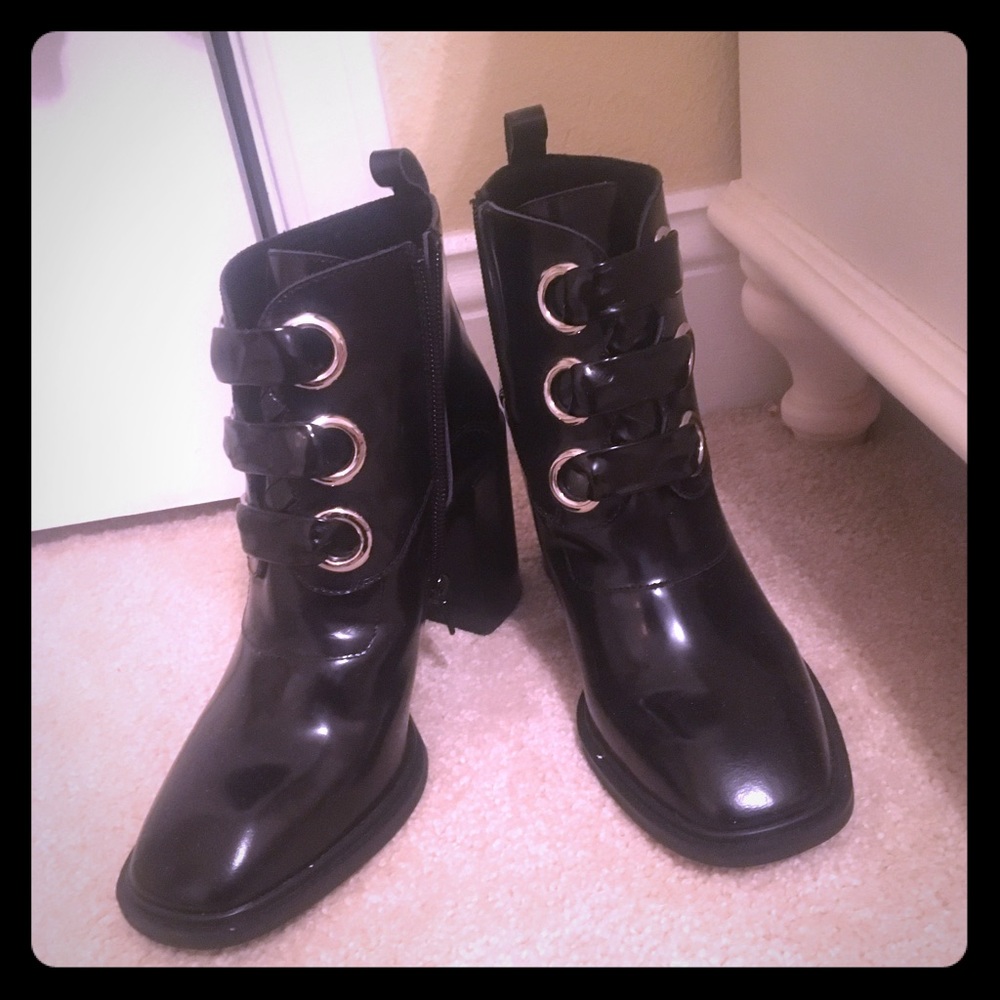 Jeffrey Campbell black patent leather ankle boots