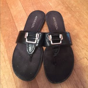 Aerosoles Black and Silver Buckle Sandal Size 8