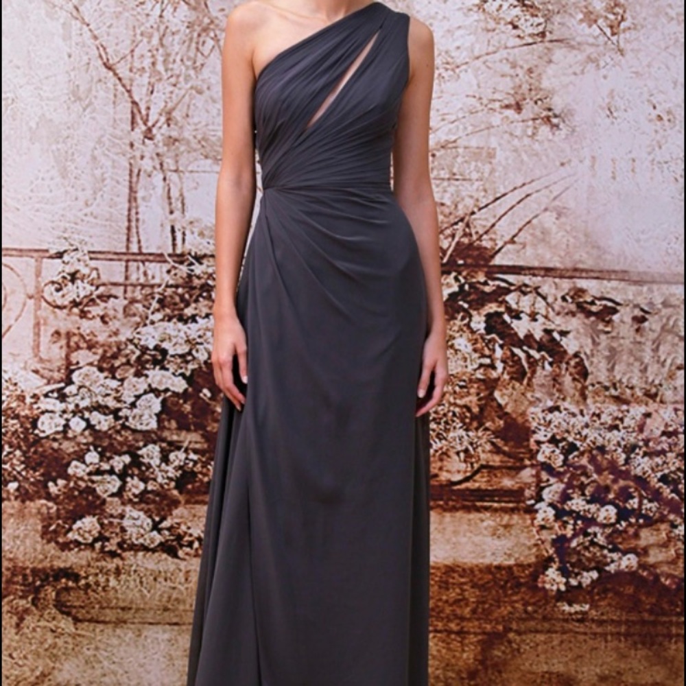 Monique Lhuillier 1 shoulder chiffon dress
