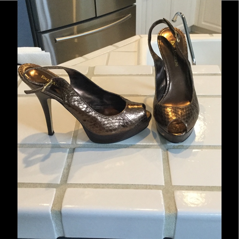 Enzo Angiolini Bronze Snakeskin high heel sandals