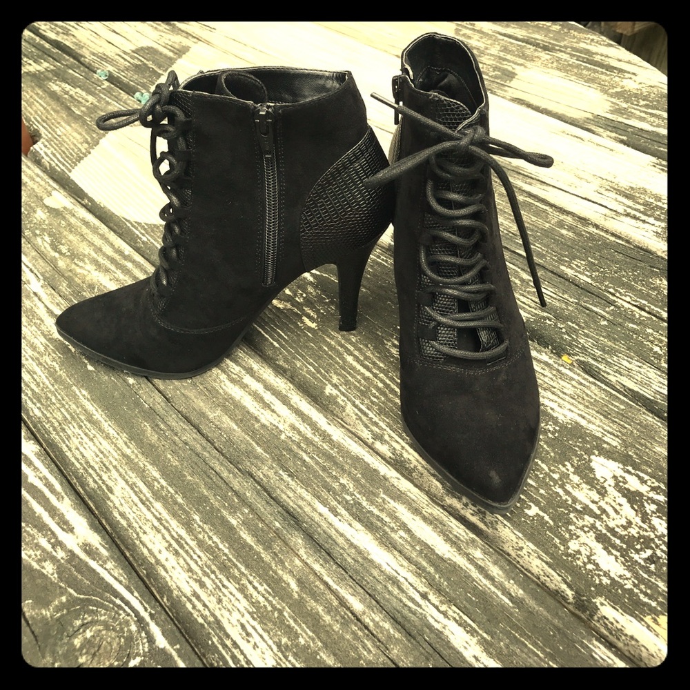 Black Suede and Faux Leather Heels | Mossimo