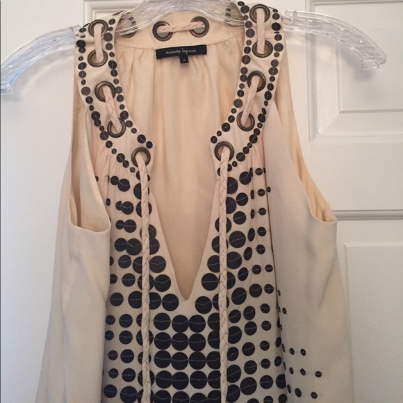 Embellished ivory silk tank with draw cord - Picture 2 of 2