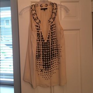 Embellished ivory silk tank with draw cord