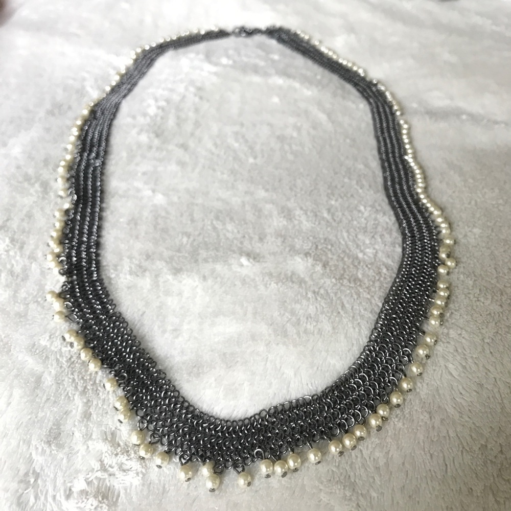 JCrew metal and pearl necklace