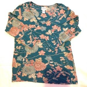 Chico's 3/4 length sleeve floral Tee