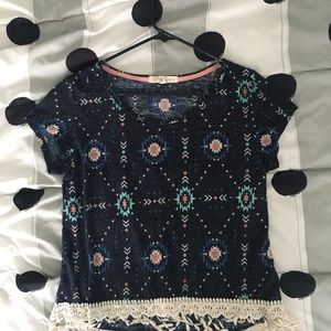 tribal patten shirt with fringe