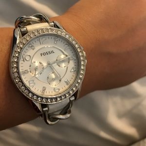 White Crystal fossil watch