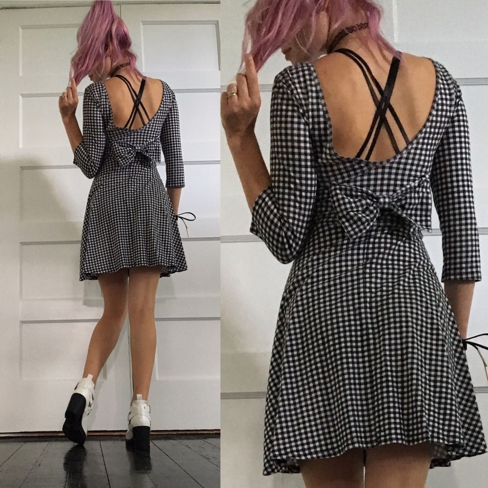 Low Back Gingham dress with Bow