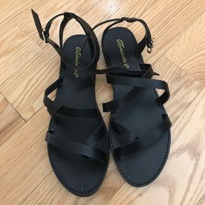 Sonata Black Ankle Strap Flat Sandals