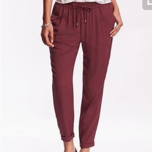 Wine Colored Drawstring Pleated Pants
