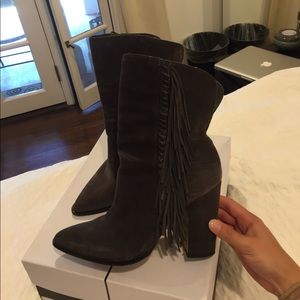 Dolce Vita Ileen Dark Grey Suede Fringe Boots