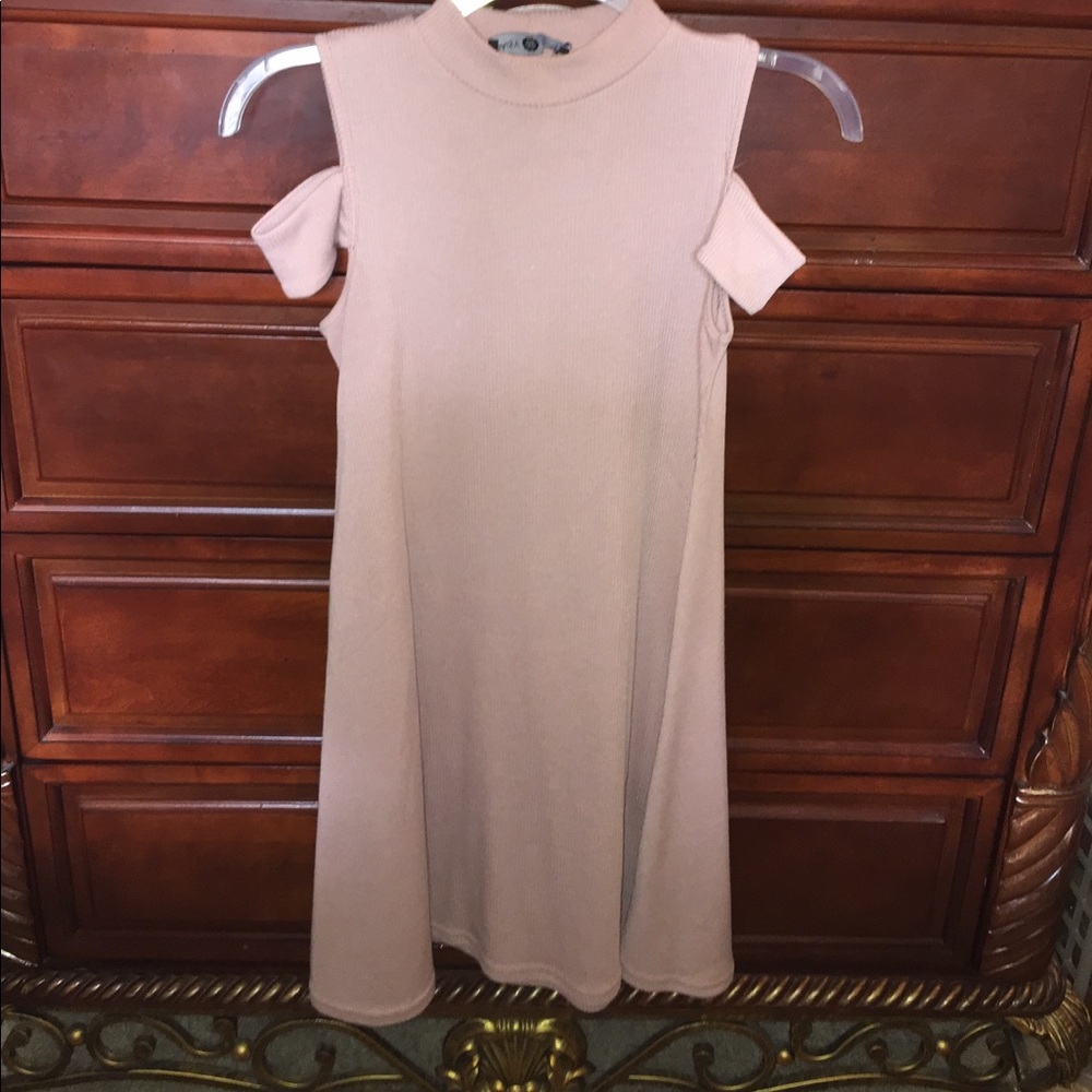 Blush pink shoulder cut out dress