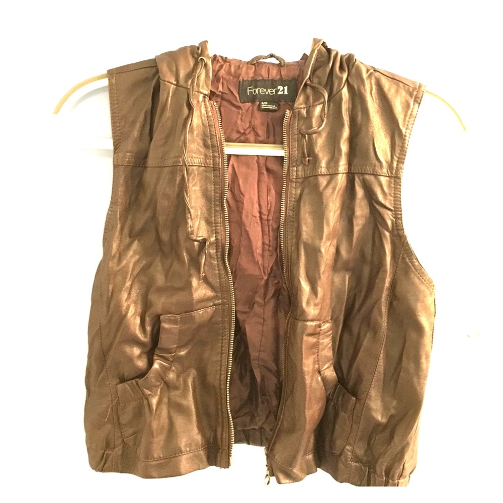 Brown pleather zip-up vest