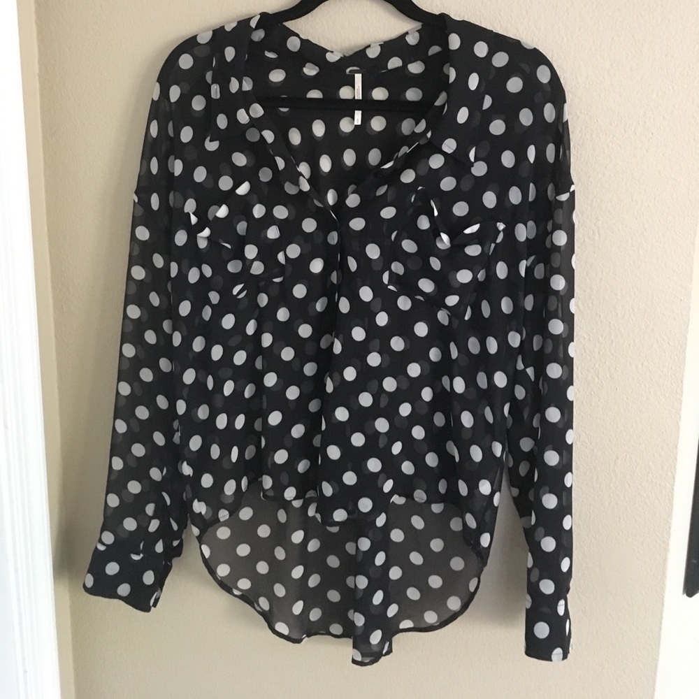 Free People Polka Dot High-Lo Button Down