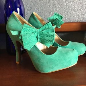 Teal/Mint Heels with Lace Bow