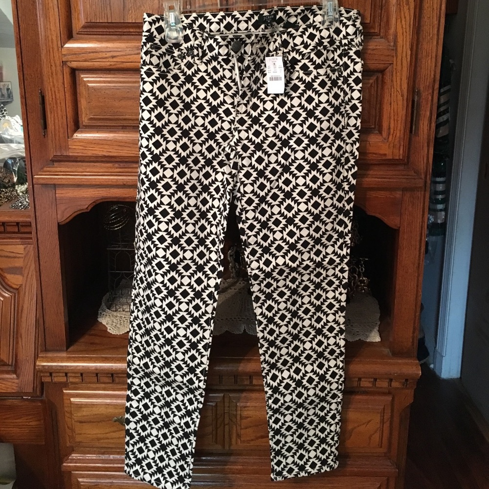 JCREW pattern black/white ankle toothpick jeans