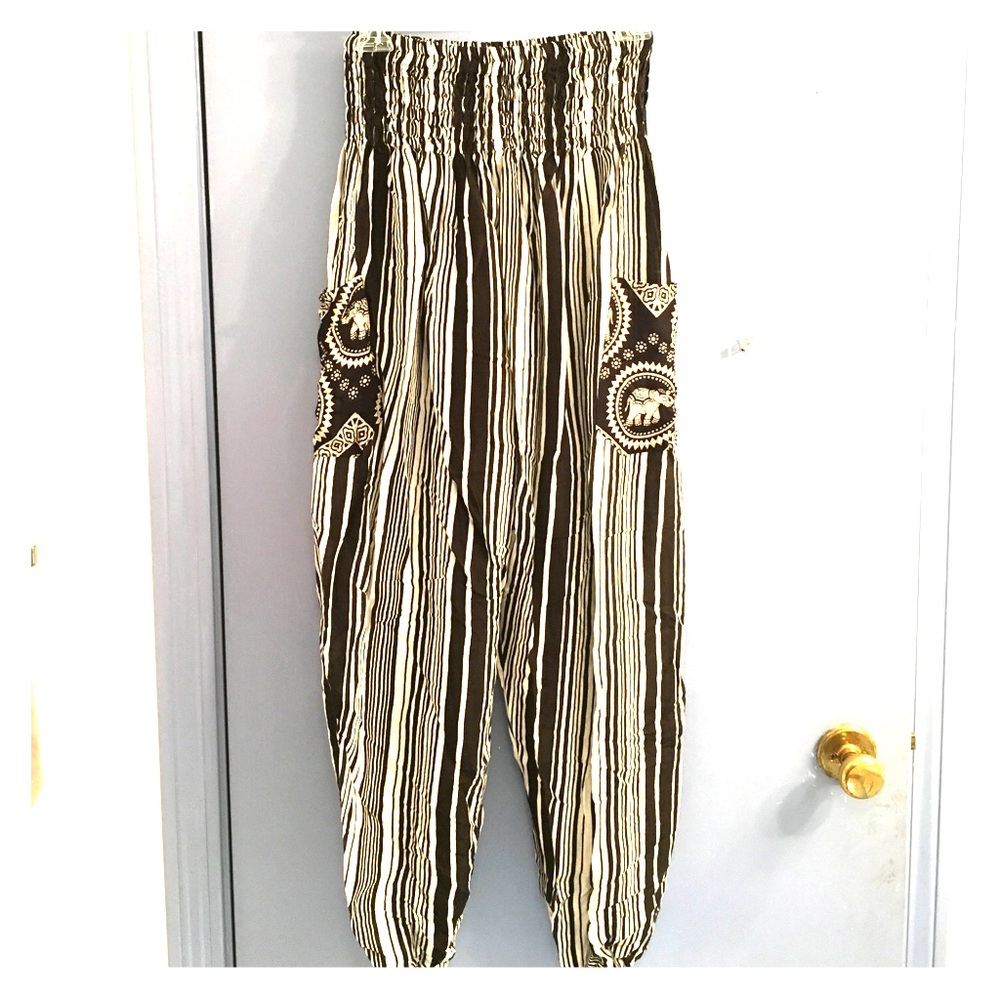 Black and white striped elephant pants