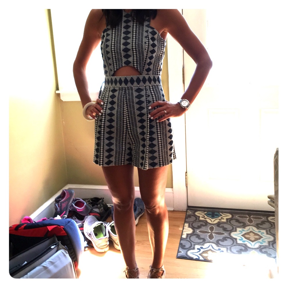 Denim and white embroidered romper