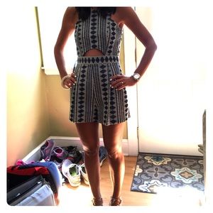 Denim and white embroidered romper