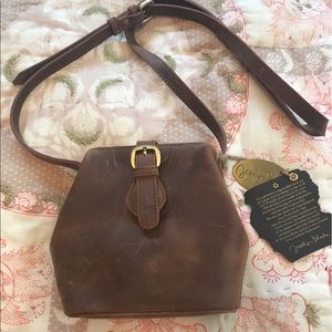Distressed leather bucket purse- with tags