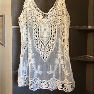 Gorgeous Boho Crochet Festival Sheer Tank Sz L