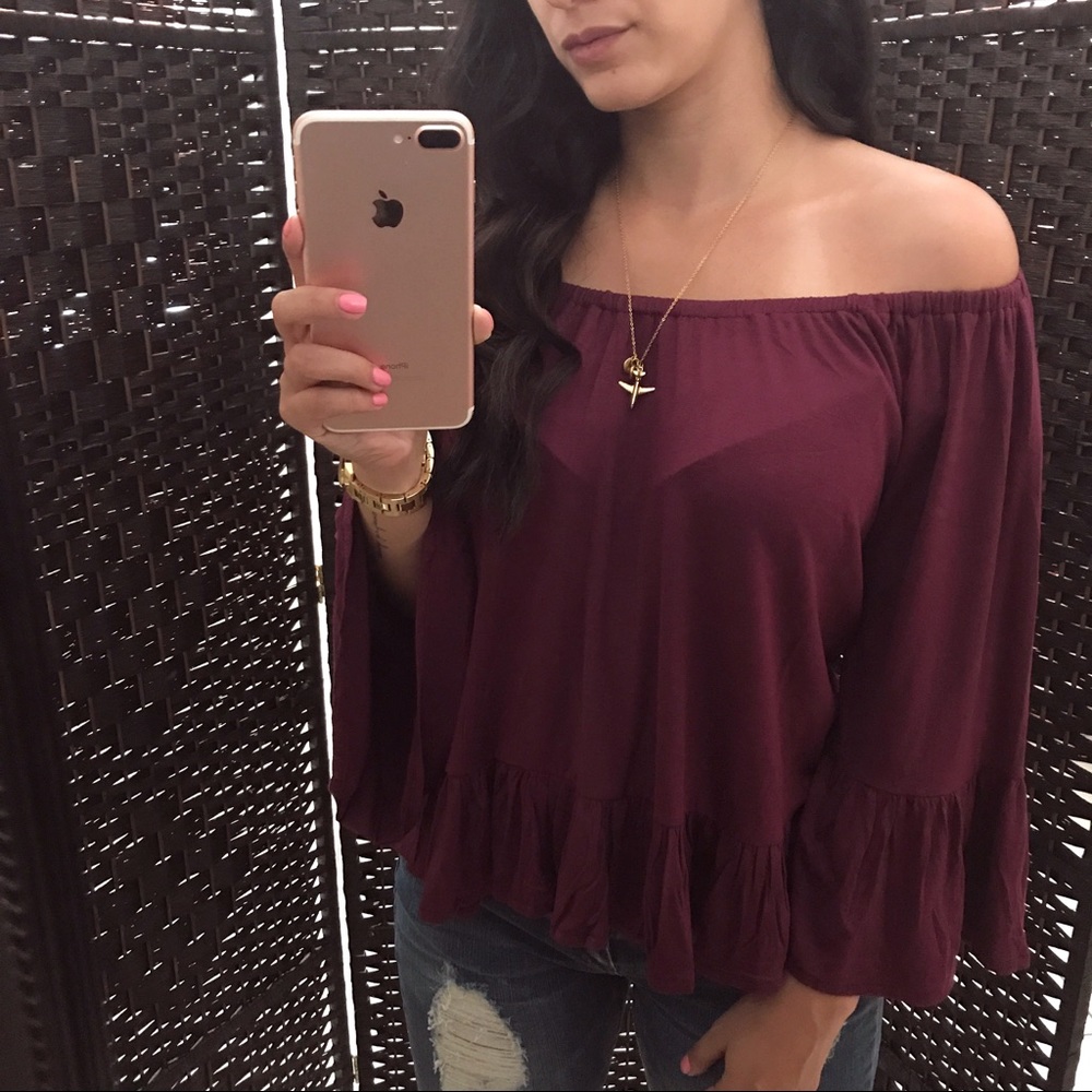 LAST CHANCE 🎆 Plum Boho Off The Shoulder Top - Picture 2 of 4